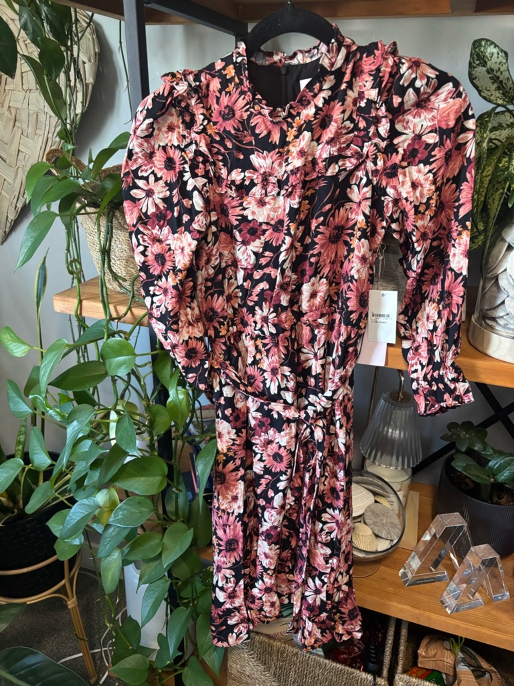 Rachel Parcell Black Dress with Pink and Cream Floral Print